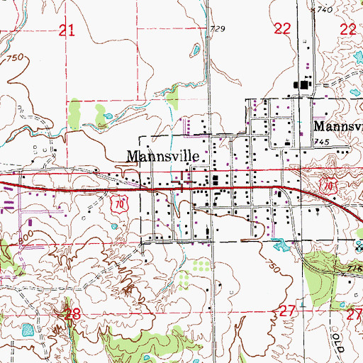 Topographic Map of Mannsville Post Office, OK
