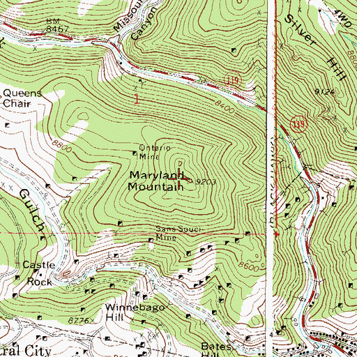 Topographic Map of Maryland Mountain, CO