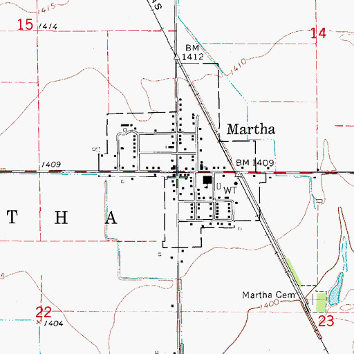 Topographic Map of Martha Post Office, OK