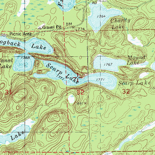 Topographic Map of Scarp Lake, MN