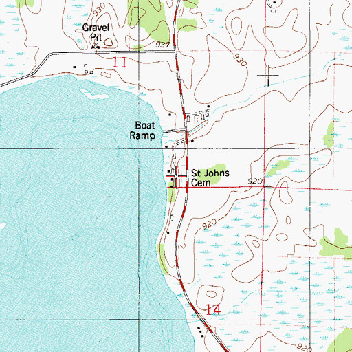Topographic Map of Saint Johns Cemetery, MN