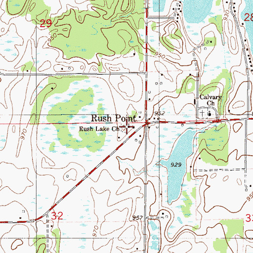 Topographic Map of Rush Lake Church, MN