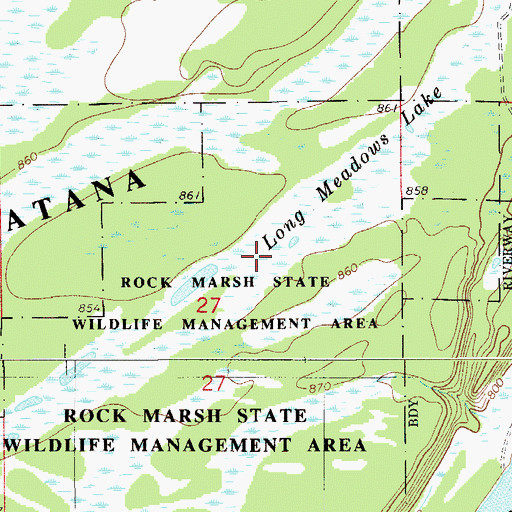 Topographic Map of Long Meadows Lake, MN