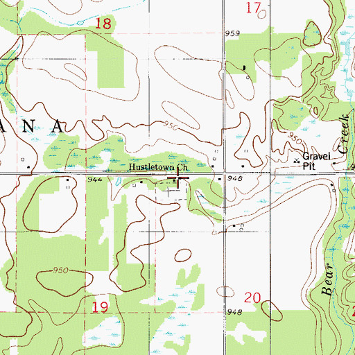 Topographic Map of Hustletown Church, MN