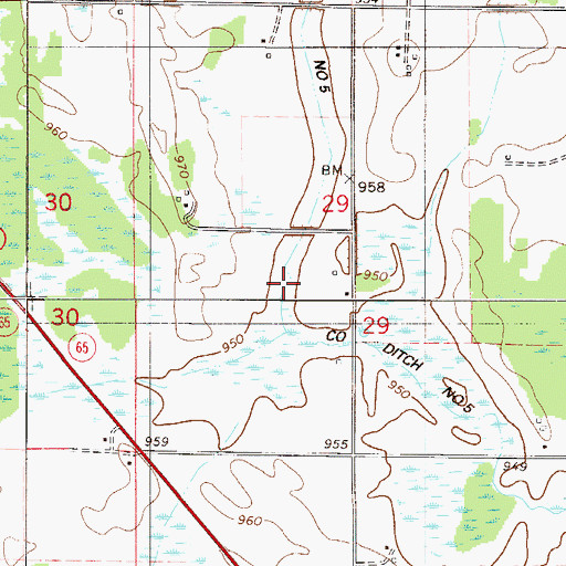 Topographic Map of County Ditch Number Five, MN