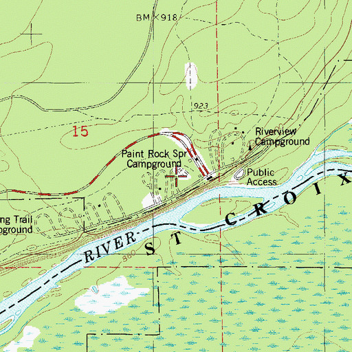 Topographic Map of Paint Rock Spring Campground, MN