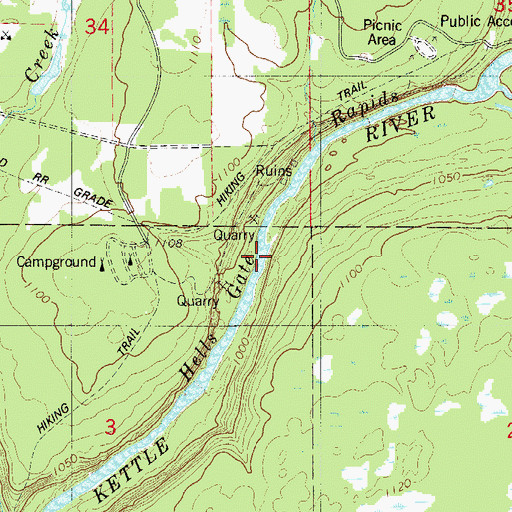 Topographic Map of Hells Gate Rapids, MN