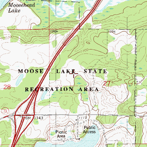 Topographic Map of Moose Lake State Recreation Area, MN