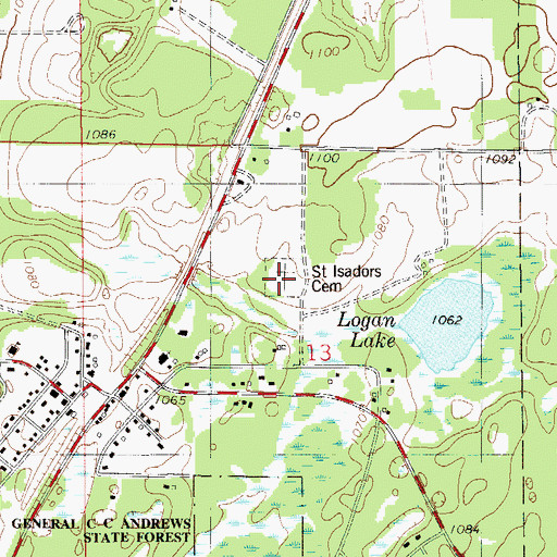 Topographic Map of Saint Isidores Cemetery, MN