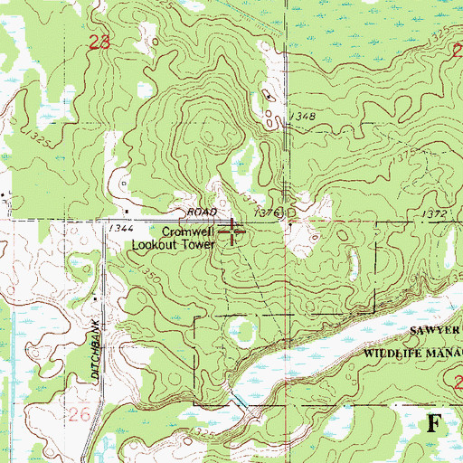 Topographic Map of Cromwell Lookout Tower, MN