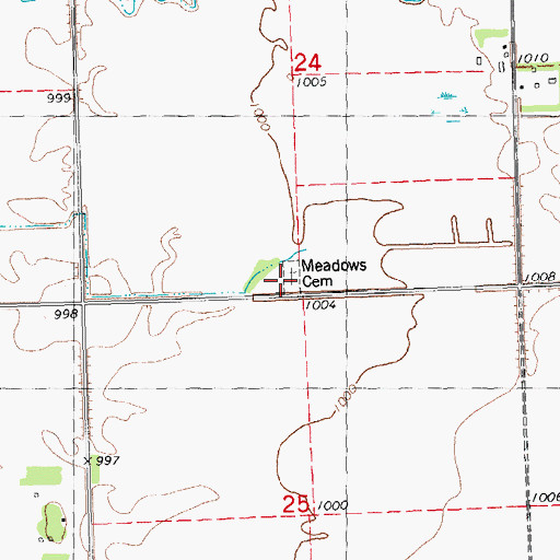 Topographic Map of Meadows Cemetery, MN