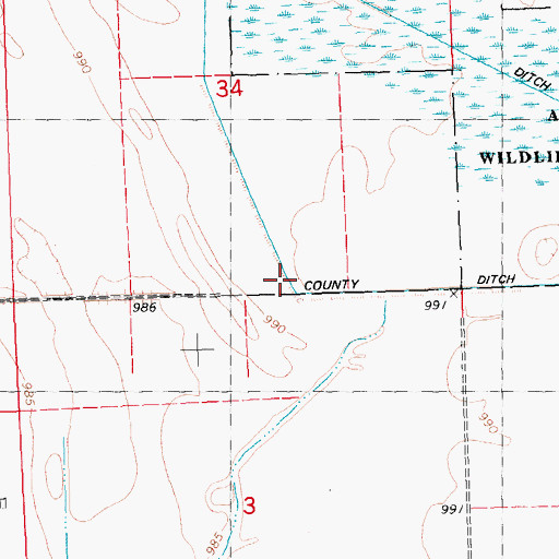 Topographic Map of County Ditch Number Fourteen, MN