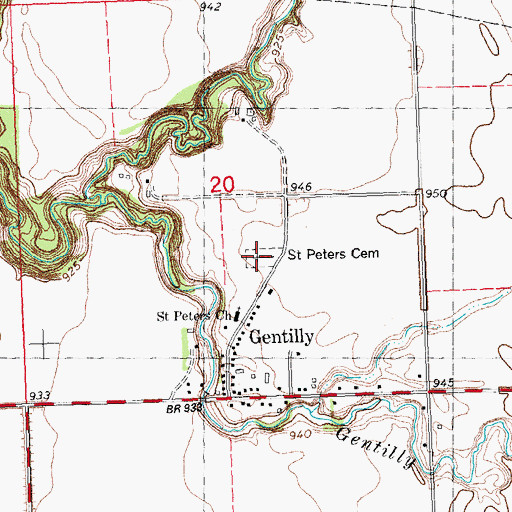 Topographic Map of Saint Peters Cemetery, MN