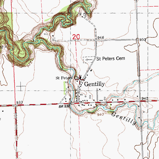 Topographic Map of Saint Peters Church, MN