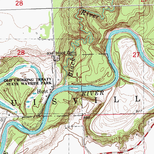 Topographic Map of Old Crossing Treaty State Wayside Park, MN