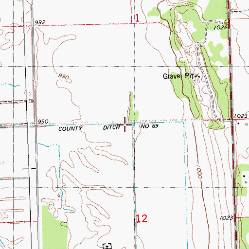 Topographic Map of County Ditch Number Sixtynine, MN