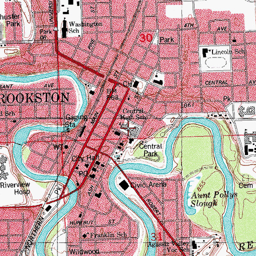 Topographic Map of Central High School, MN