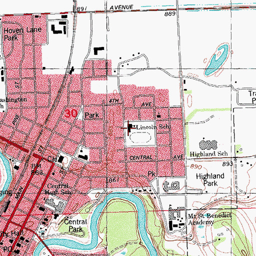 Topographic Map of Lincoln School, MN
