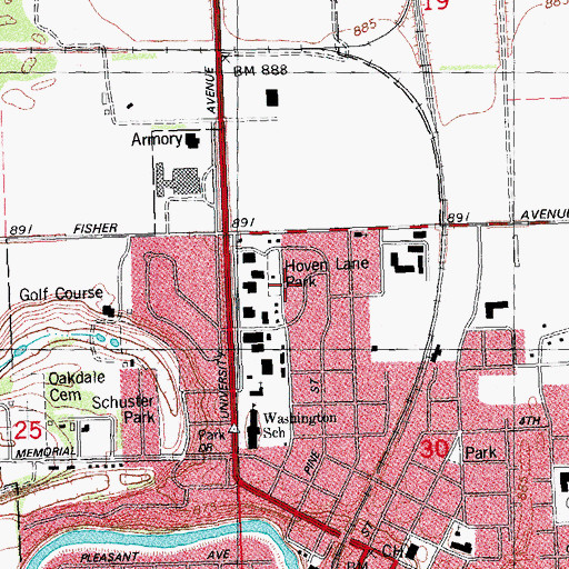 Topographic Map of Hoven Lane Park, MN