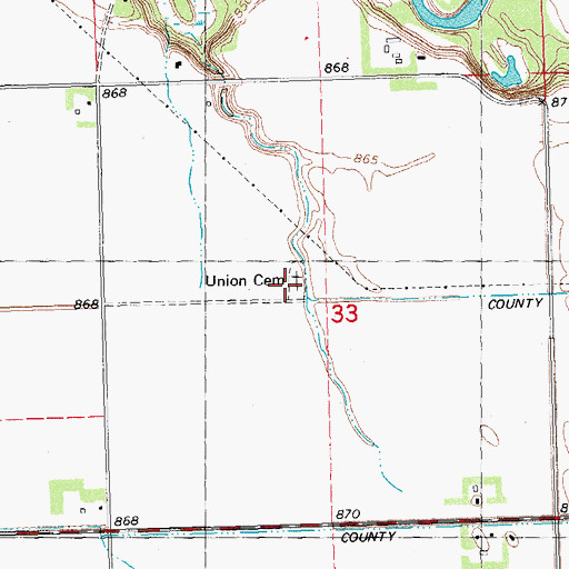 Topographic Map of Union Cemetery, MN