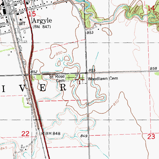 Topographic Map of Woodlawn Cemetery, MN