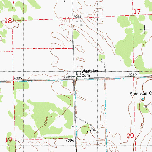 Topographic Map of Westaker Cemetery, MN