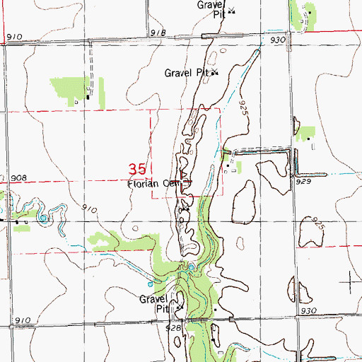 Topographic Map of Florian Cemetery, MN
