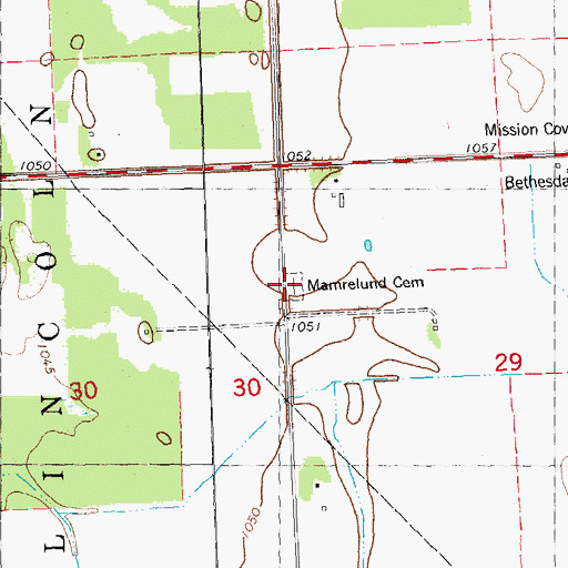 Topographic Map of Mamrelund Cemetery, MN