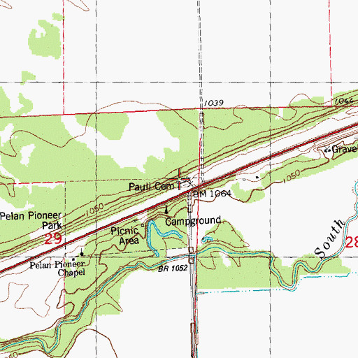 Topographic Map of Pauli Cemetery, MN