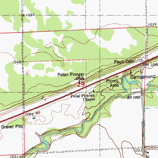 Topographic Map of Pelan Pioneer Park, MN