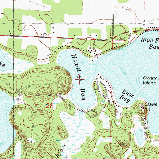 Topographic Map of Headleys Bay, MN
