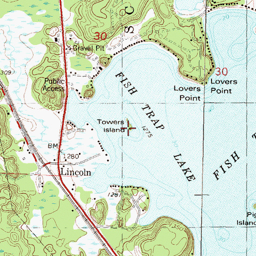 Topographic Map of Towers Island, MN