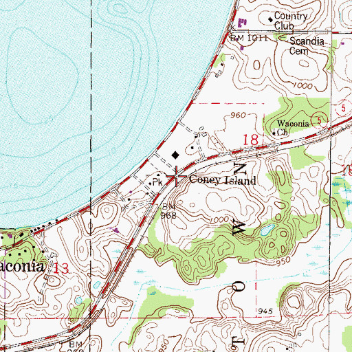 Topographic Map of Coney Island, MN