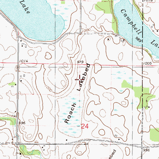 Topographic Map of Roach Lakebed, MN