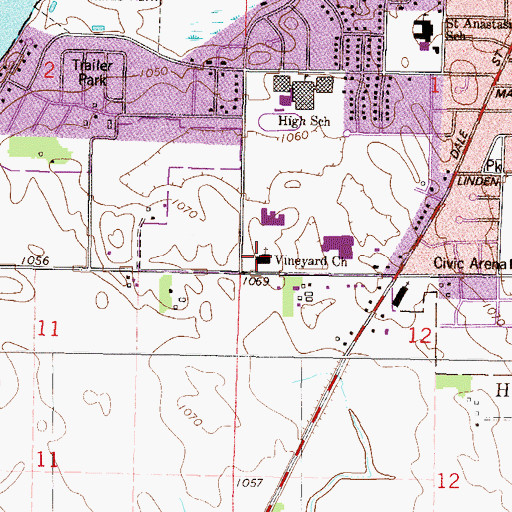 Topographic Map of Vineyard Church, MN