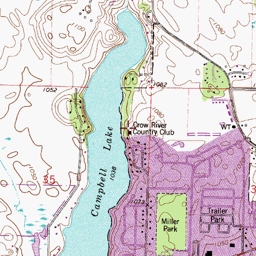 Topographic Map of Crow River Country Club, MN