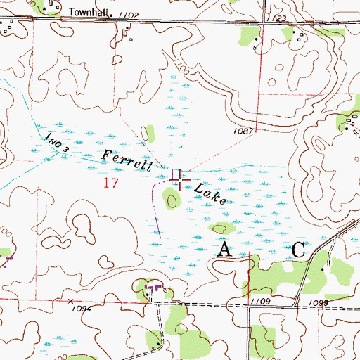 Topographic Map of Ferrell Lake, MN