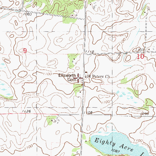 Topographic Map of Ellsworth Cemetery, MN