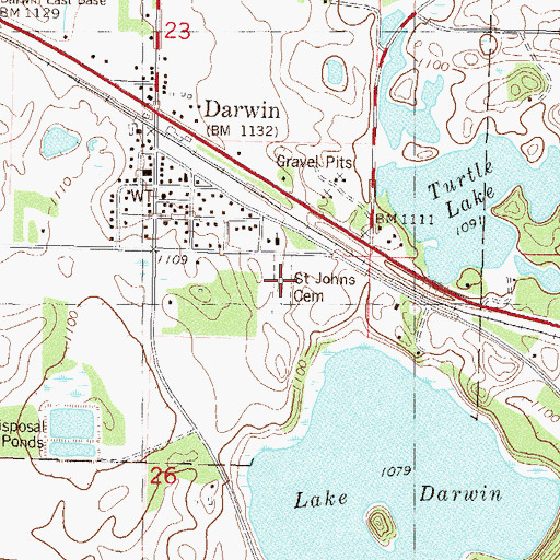 Topographic Map of Saint Johns Cemetery, MN