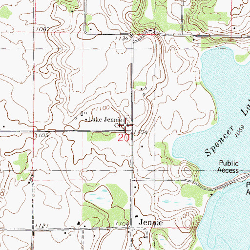 Topographic Map of Lake Jennie Church, MN