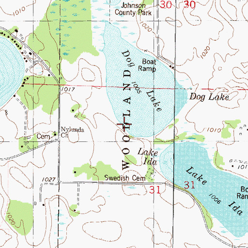 Topographic Map of Johnson County Park, MN