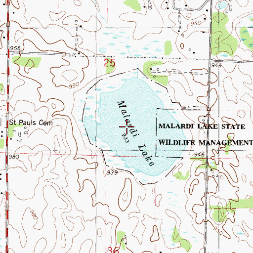 Topographic Map of Malardi Lake State Wildlife Management Area, MN
