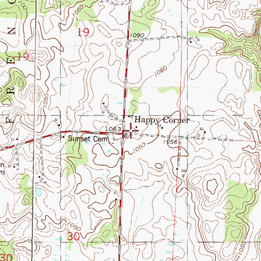Topographic Map of Happy Corner, MN