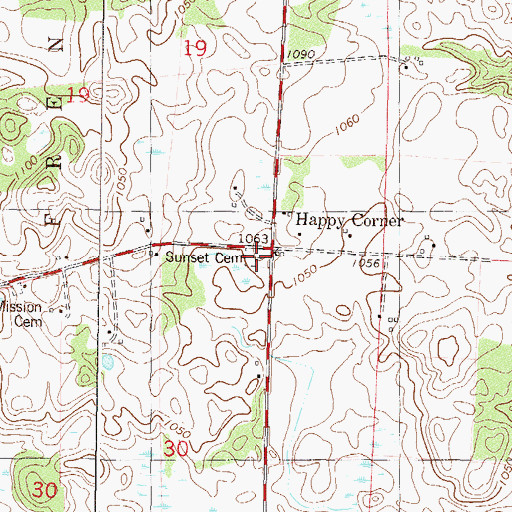 Topographic Map of Sunset Cemetery, MN