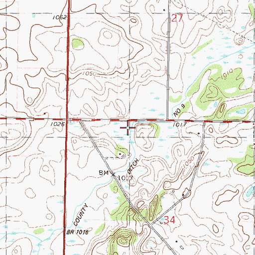 Topographic Map of County Ditch Number Nine, MN