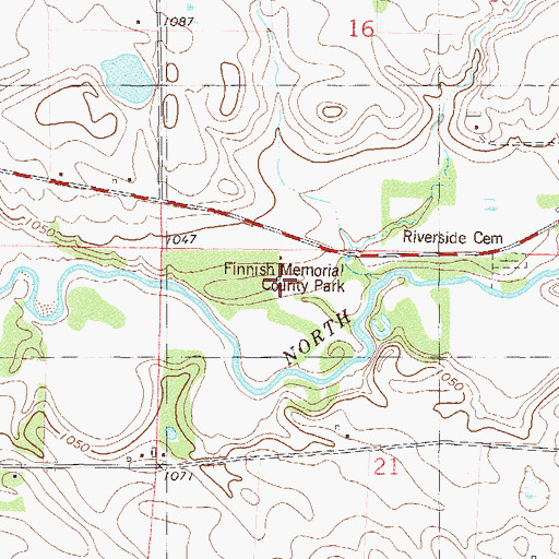 Topographic Map of Finnish Memorial County Park, MN