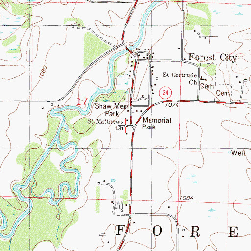Topographic Map of Saint Matthews Church, MN