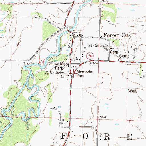 Topographic Map of Memorial Park, MN
