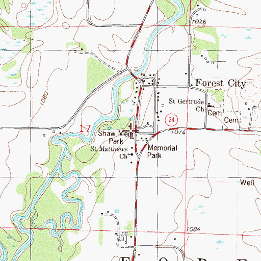 Topographic Map of Shaw Memorial Park, MN