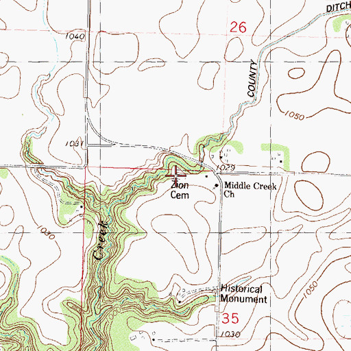 Topographic Map of Zion Cemetery, MN